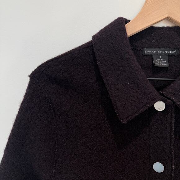 100% Wool Jacket Women's Small Chocolate Brown Button Up Pockets Vintage 90s - Picture 4 of 10